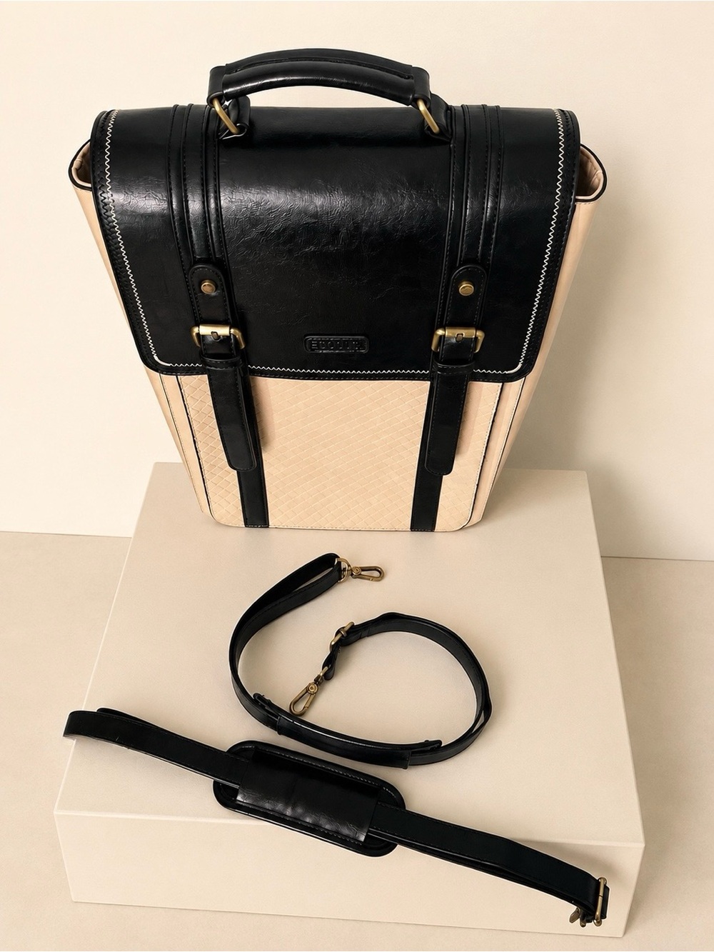 🖤📚 ECOSUSI Black + Beige Convertible 15.6-Inch Laptop Satchel Backpack - Picture 6 of 10